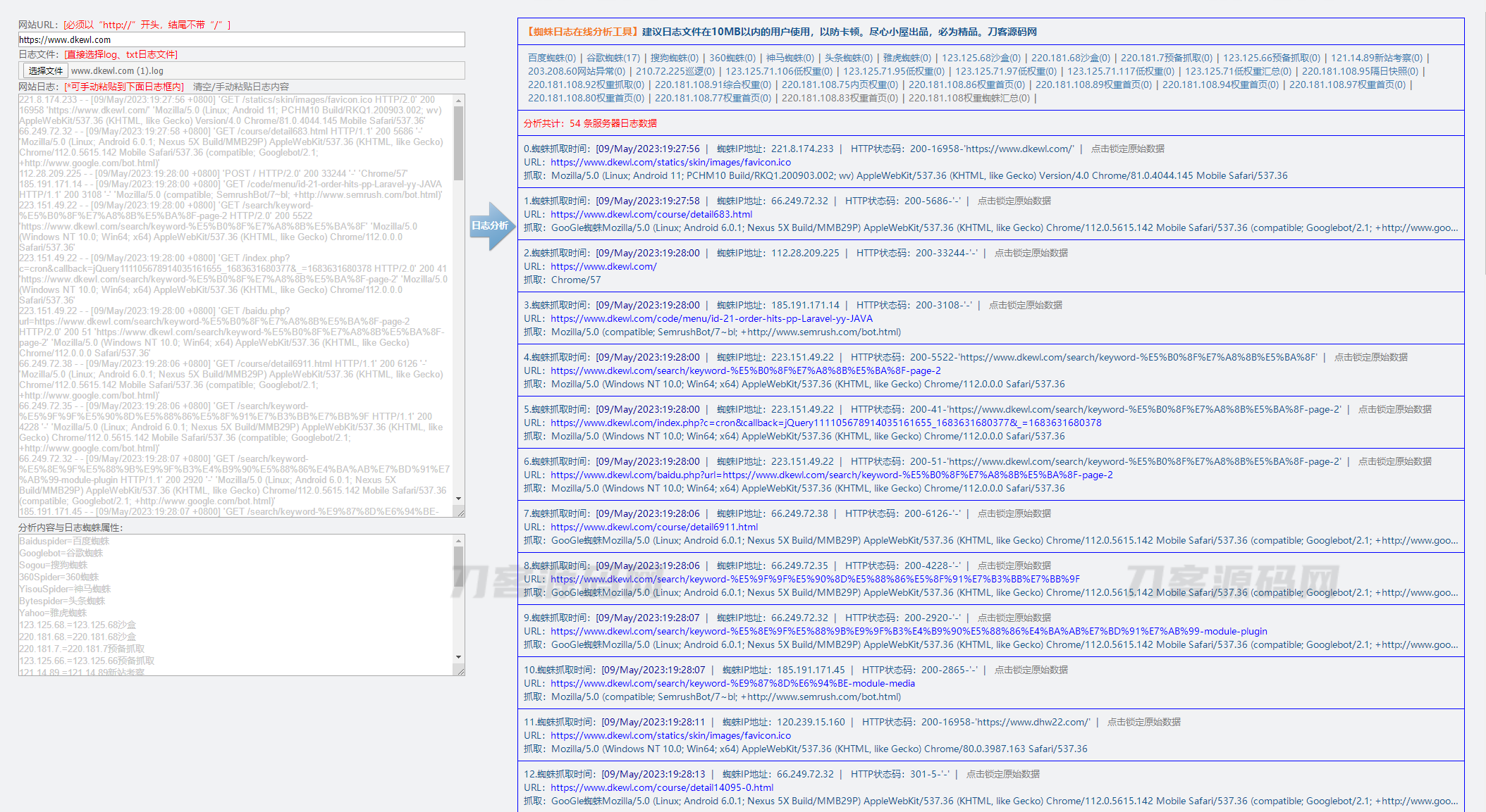 网站日志蜘蛛在线分析工具源码 日志可视化管理工具源码 快速分析搜索引擎网络爬虫抓取记录-ABC源码网